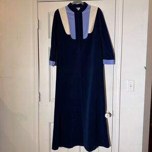 Vtg 70s JC Penney Blue White Velour Zip Robe House Coat Pocket Sz 14/ L